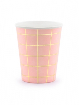 Pappbecher rosa gold kariert 6er Set