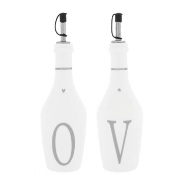 Öl- oder Essig Flasche aus Porzellan weiss/grau