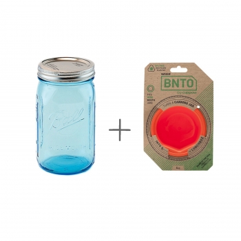 Ball Mason blau + Cuppow Lunchbox-Aufsatz coral