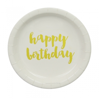 Pappteller Happy Birthday Gold 12er Set