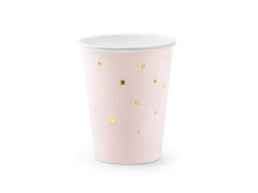 Pappbecher weiss mit rosaroten Sternen 6er Set