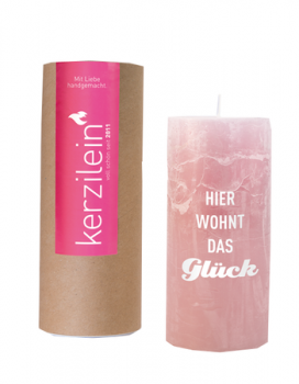 Kerze Hier wohnt das Glück rosa
