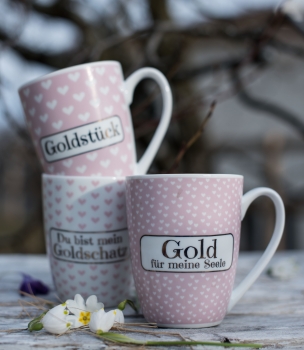Keramiktasse mit Spruch rosa