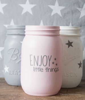 Preview: Mason Jar mit Spruch rosa Jar mit Sternen, weiss