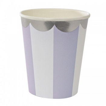 Pappbecher mit Streifen lavender 8er Set
