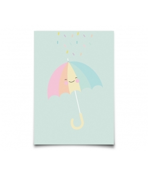 Postkarte mit Regenschirm farbig