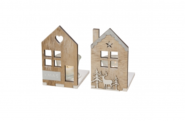 Teelichthalter aus Holz Haus