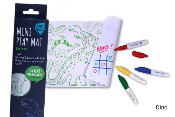 Mini-Tischset mit abwischbaren Stiften Dino