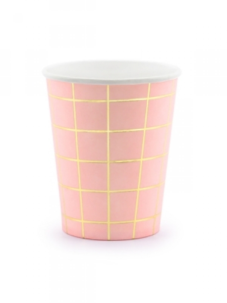 Pappbecher rosa gold kariert 6er Set