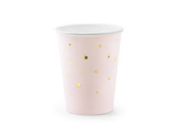Pappbecher weiss mit rosaroten Sternen 6er Set