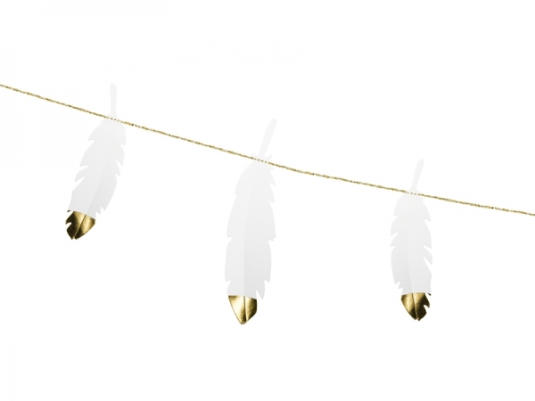 Federgirlande aus Papier weiss-gold