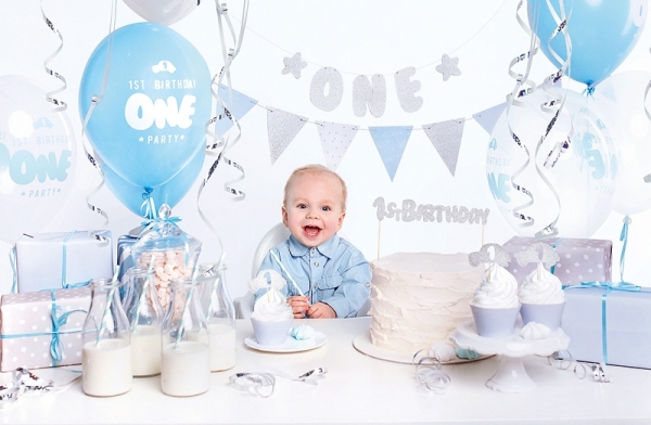 Party Box 1. Geburtstag hellblau-silber