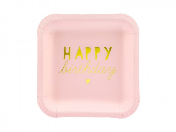 Pappteller Happy Birthday rosa