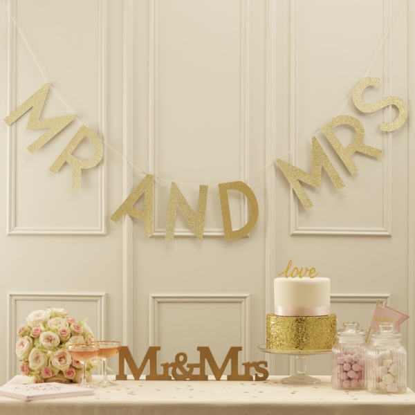 Girlande Mr. & Mrs., gold