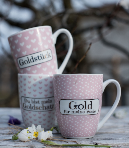 Keramiktasse mit Spruch rosa
