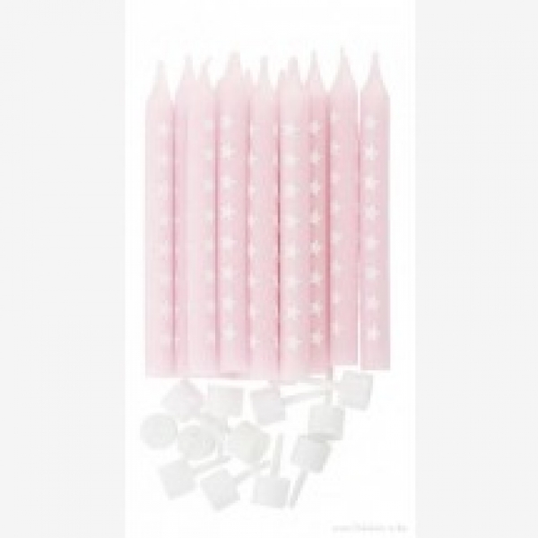 Kuchen-Kerzen m. Sternen rosa/weiss