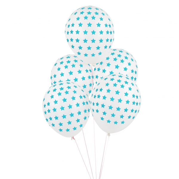 Luftballons mit Sternen turquoise 5er Set