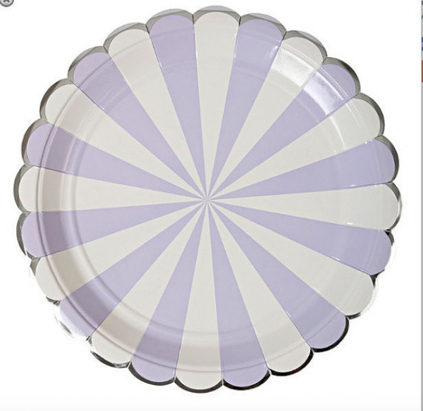 Pappteller mit Streifen lavender 8er Set