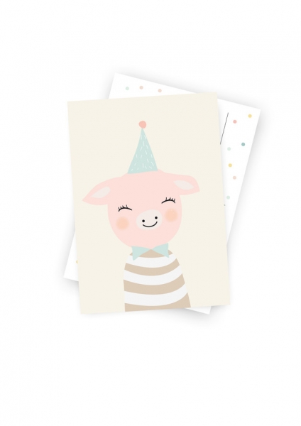 Postkarte Fräulein Schwein