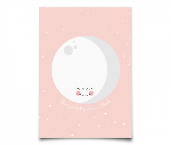 Postkarte Love you to the moon rosa