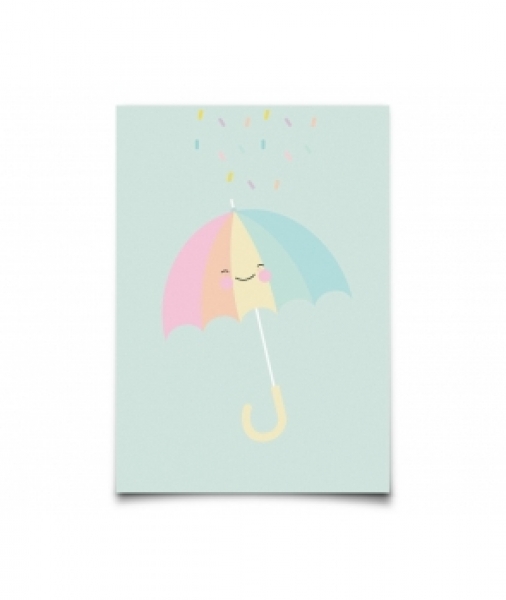 Postkarte mit Regenschirm farbig